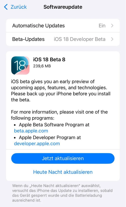 右江苹果手机维修分享苹果 iOS / iPadOS 18 开发者预览版 Beta 8 发布 